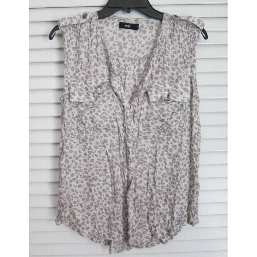 Nordstrom UNIQ Leopard Print Rayon Tank Top Military Epaulet